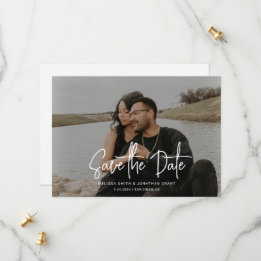 Moderne foto overlay handschrift script bruiloft save the date