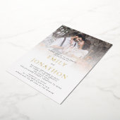 Moderne Foto Overlay QR Code Huwelijk Luxe Echt Folie Uitnodiging (Gedraaid)