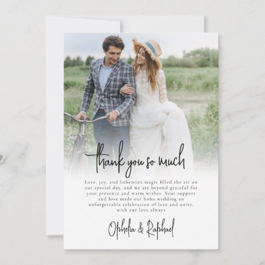 Moderne foto-overlay script Boho bruiloft bedankt Kaart (Voorkant)