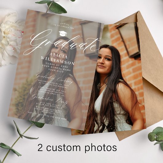 Moderne foto overlay script graduatie party kaart