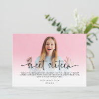 Moderne foto-overlay Sweet Sixteen Bedankt
