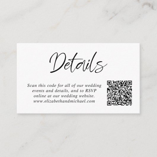 Moderne foto QR code bruiloft details Informatiekaartje (Voorkant)