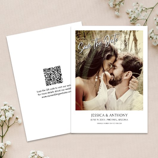 Moderne foto QR Code Bruiloft Save the Date Kaart