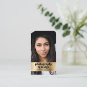 Moderne foto QR code goud Visitekaartje (Staand voorkant)