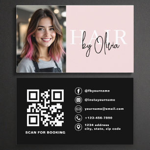 Moderne Foto QR Code Haarstylist Blush Pink Visitekaartje