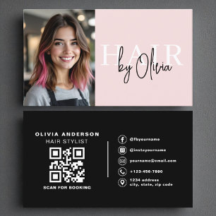 Moderne Foto QR Code Hair Stylist Typografie Visitekaartje