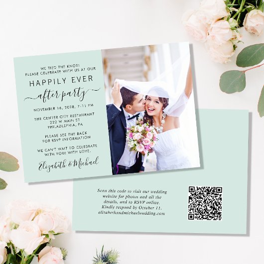 Moderne foto QR Code Mint Weddenschappen Receptie Kaart