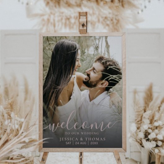 Moderne foto Roos Gold Calligraphy Wedding Sign Poster