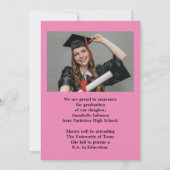 Moderne foto roze Afstuderen aankondiging (Achterkant)