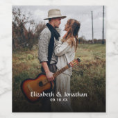 Moderne foto Rustic Script Wedding Wijn Etiket (Enkel label)