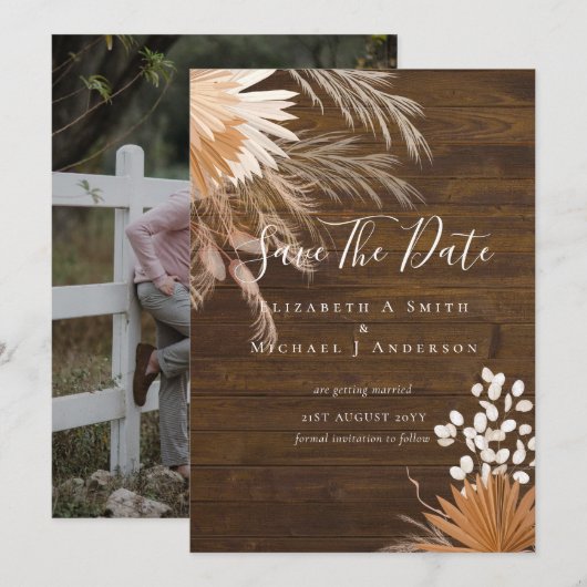 Moderne foto save dates PAMPAS gras terracotta (Voorkant / Achterkant)