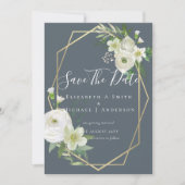 Moderne foto Save Dates White Floral Greenery Leaf (Voorkant)
