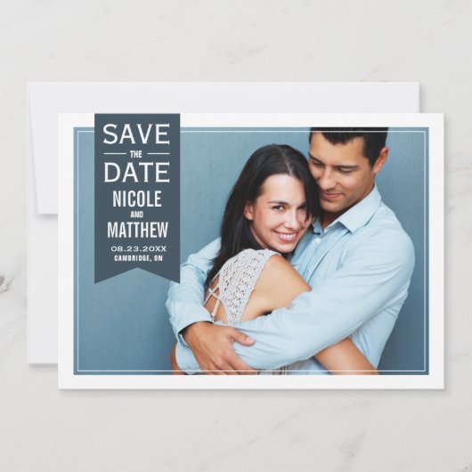 Moderne foto 'save the date'-aankondiging met mari save the date (Voorkant)