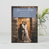 Moderne foto Save the Date | Stofblauw (Staand voorkant)