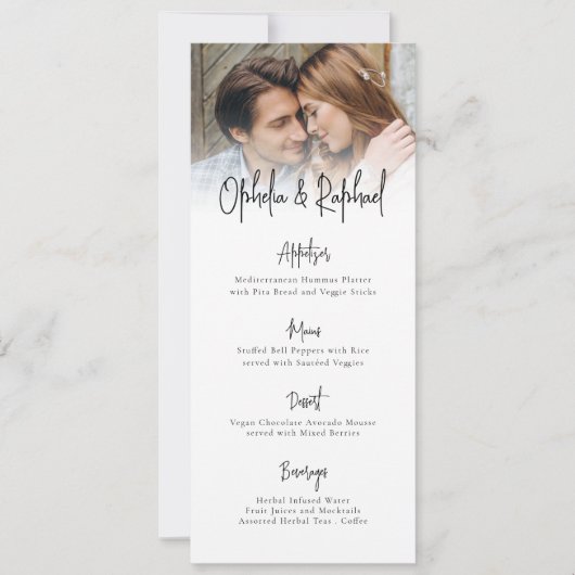 Moderne Foto Script Boho Bruiloftsmenu Kaart (Voorkant)