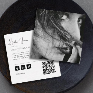 Moderne Foto Script Naam Sociale QR Code Vierkante Visitekaartje