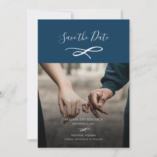Moderne foto script save the date (Voorkant)