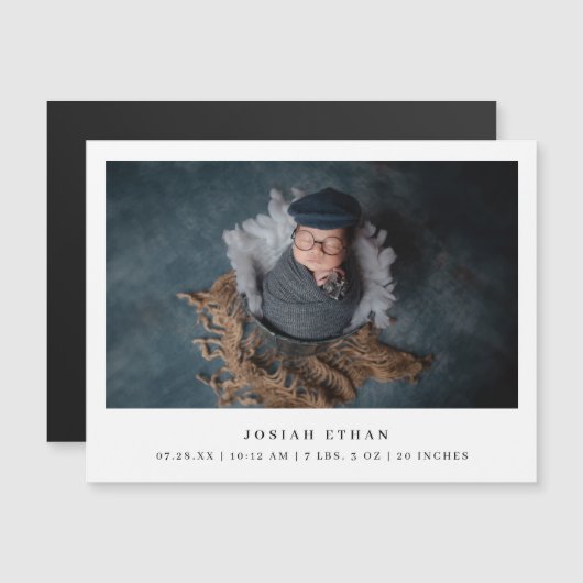 Moderne foto Simple Birth Announcement Magnet Magnetische Uitnodiging (Voorkant / Achterkant)