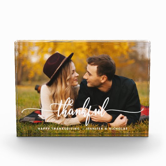 Moderne foto Thankful Script Photo Block (Voorkant)