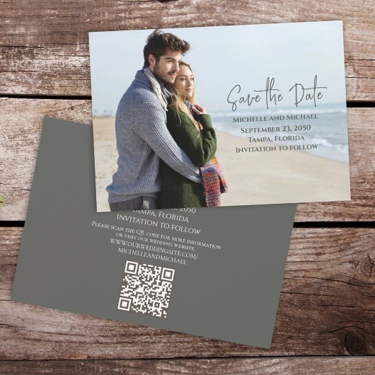 Moderne foto Trendy Calligraphy Simple QR Code Save The Date