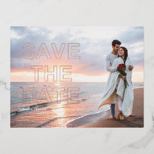 Moderne foto trouwkaart 'Save the Date' Folie Uitnodiging Briefkaart (Voorkant)