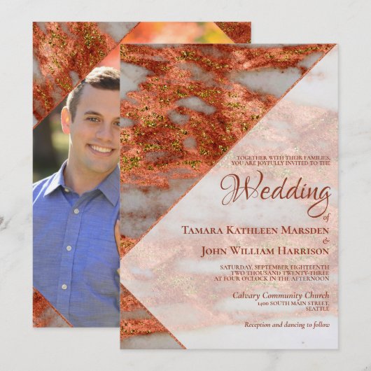 Moderne foto van Terracotta Copper Marble Geometri Kaart (Voorkant / Achterkant)