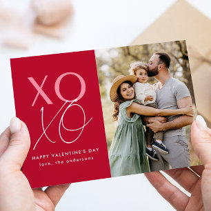 Moderne foto van XOXO Red en Roze Valentijnsdag Feestdagenkaart