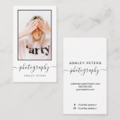 Moderne foto van zwart wit script voor fotografie visitekaartje (Voorkant / Achterkant)