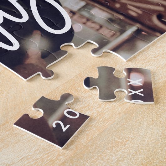 Moderne foto Vrolijk kerstscript horizontaal Legpuzzel (Zijkant)