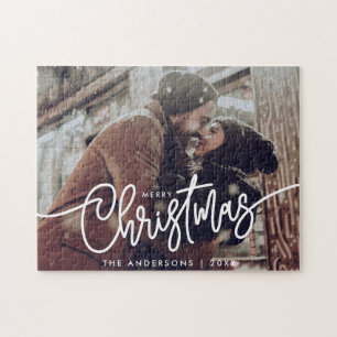Moderne foto Vrolijk kerstscript horizontaal Legpuzzel