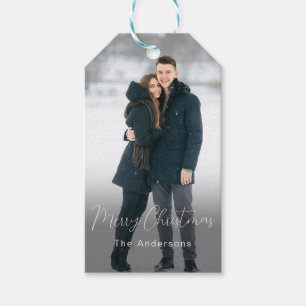 Moderne foto Vrolijke Kerstmis Familienaam Cadeaulabel