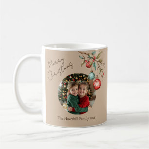 Moderne Foto Waterverf Ornamenten Kerst Beige Koffiemok