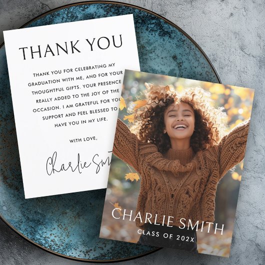 Moderne foto wit afstuderen bedankkaart