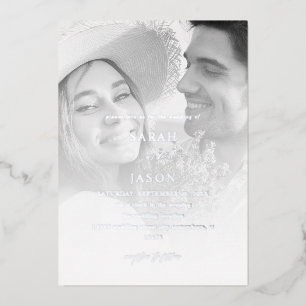 Moderne foto zwart-wit 7 Vertical Wedding Folie Uitnodiging