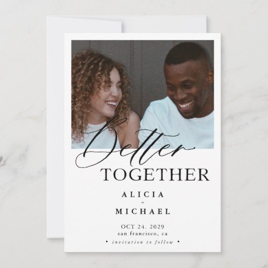 Moderne foto zwarte script eenvoudige bruiloft save the date (Voorkant)