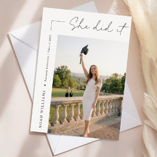 Moderne Foto Zwarte Strik Afstudeeraankondiging Briefkaart