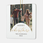 Moderne Fotoboog Vrolijk Kerst Goud Script Keramisch Ornament (Links)
