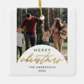 Moderne Fotoboog Vrolijk Kerst Goud Script Keramisch Ornament (Voorkant)