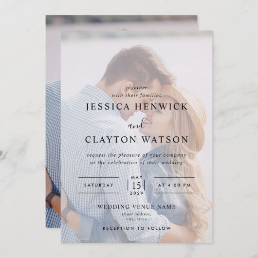 Moderne fotobovenlaag bruiloft kaart (Voorkant / Achterkant)