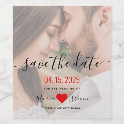 Moderne fotobruiloft bespaart datum waslabel wijn etiket (Enkel label)