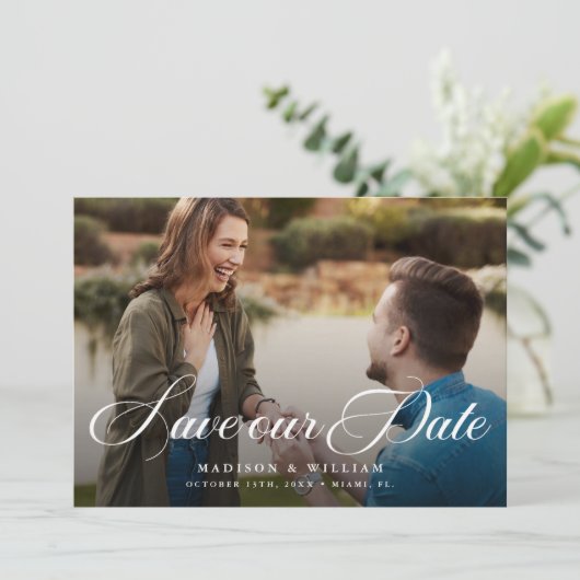 Moderne fotobruiloft bespaart de datum kaart (Staand voorkant)