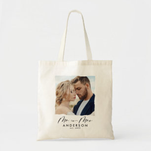 Moderne fotobruiloft op maat van de heer en mevrou tote bag