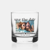 Moderne fotobruiloft sparen de datum whisky glas (Voorkant)
