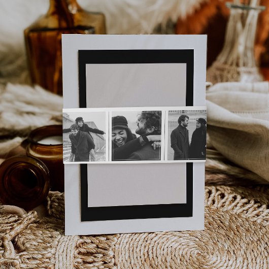 Moderne Fotocabine Strip Collage Wedding Monogram Uitnodigingen Wikkel