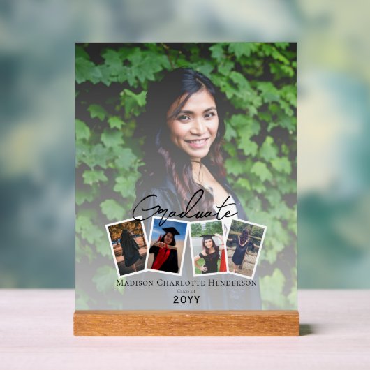 Moderne Fotocollage Afstuderen Keepsake | Wit Acryl Bord (Neutraal)