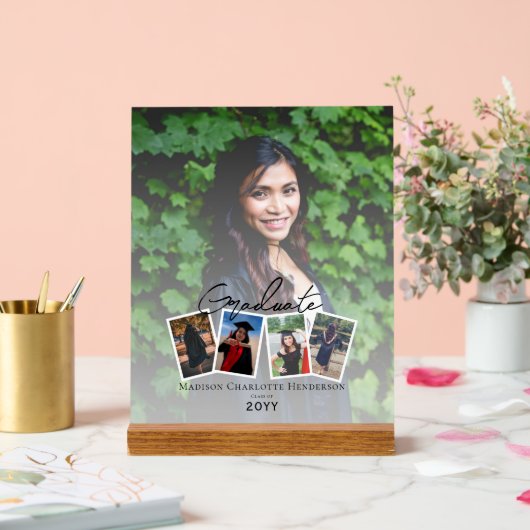 Moderne Fotocollage Afstuderen Keepsake | Wit Acryl Bord (Huwelijk)