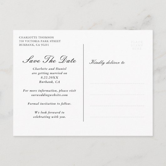 Moderne fotocollage bruiloft bewaart de datum aankondigingskaart (Achterkant)