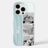 Moderne fotocollage Cool Blue Waterverf naam Case-Mate iPhone Case (Achterkant)