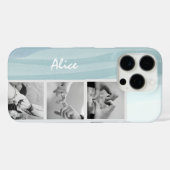 Moderne fotocollage Cool Blue Waterverf naam Case-Mate iPhone Case (Achterkant (horizontaal))