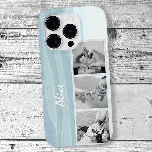 Moderne fotocollage Cool Blue Waterverf naam iPhone 16 Pro Hoesje